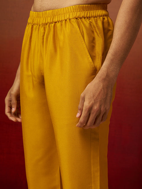 Men Mustard Silk 3-Piece Nehru Jacket Set